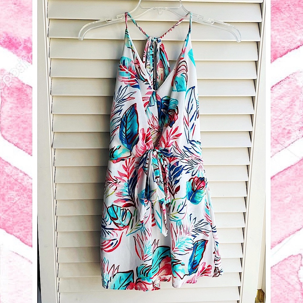 Floral Romper with Adjustable Tie Straps and Waist Tie